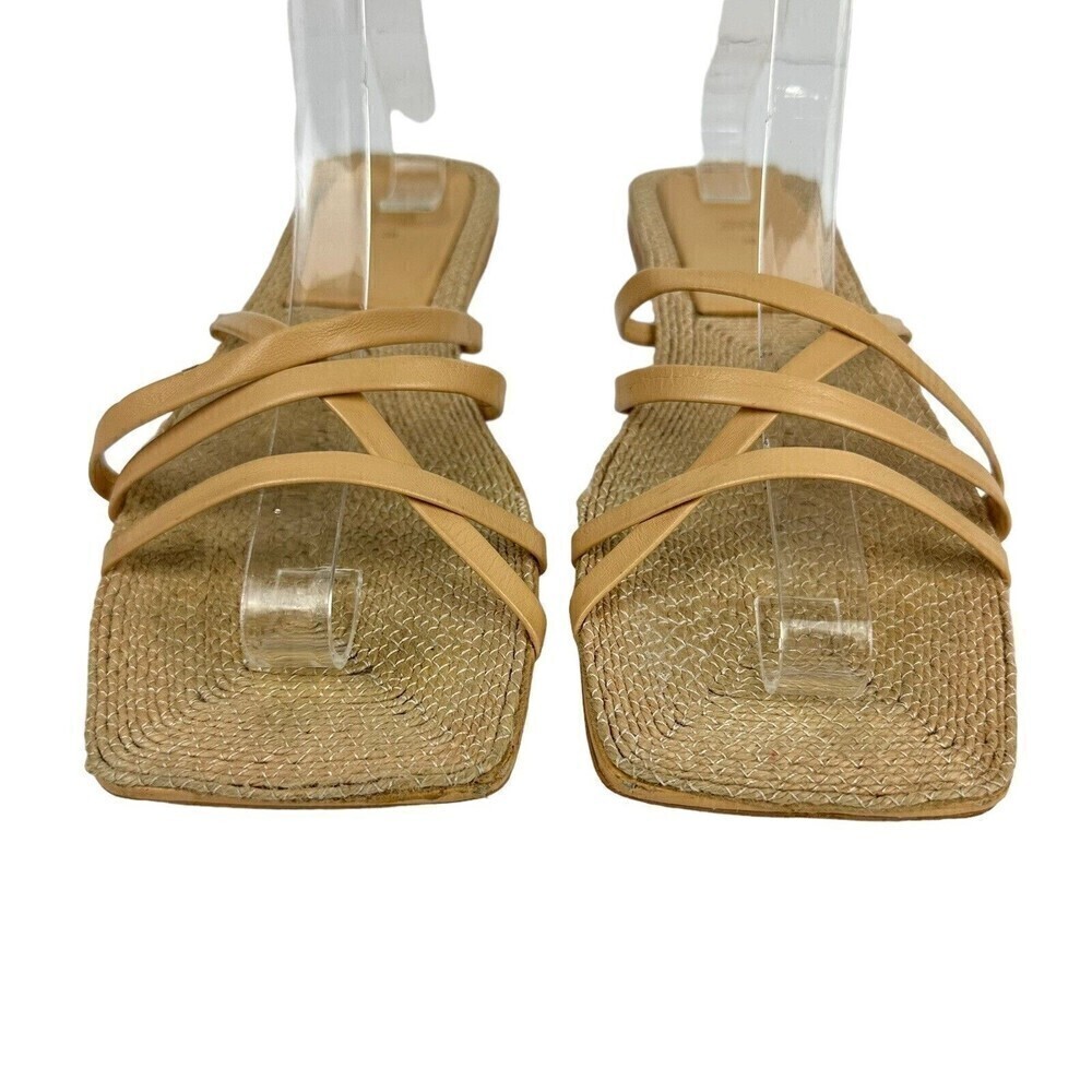 Zara Sheos Womens Size 38 Beige Square Toe Strappy Flat Sandals Jute 7.5 US READ - Picture 5 of 16